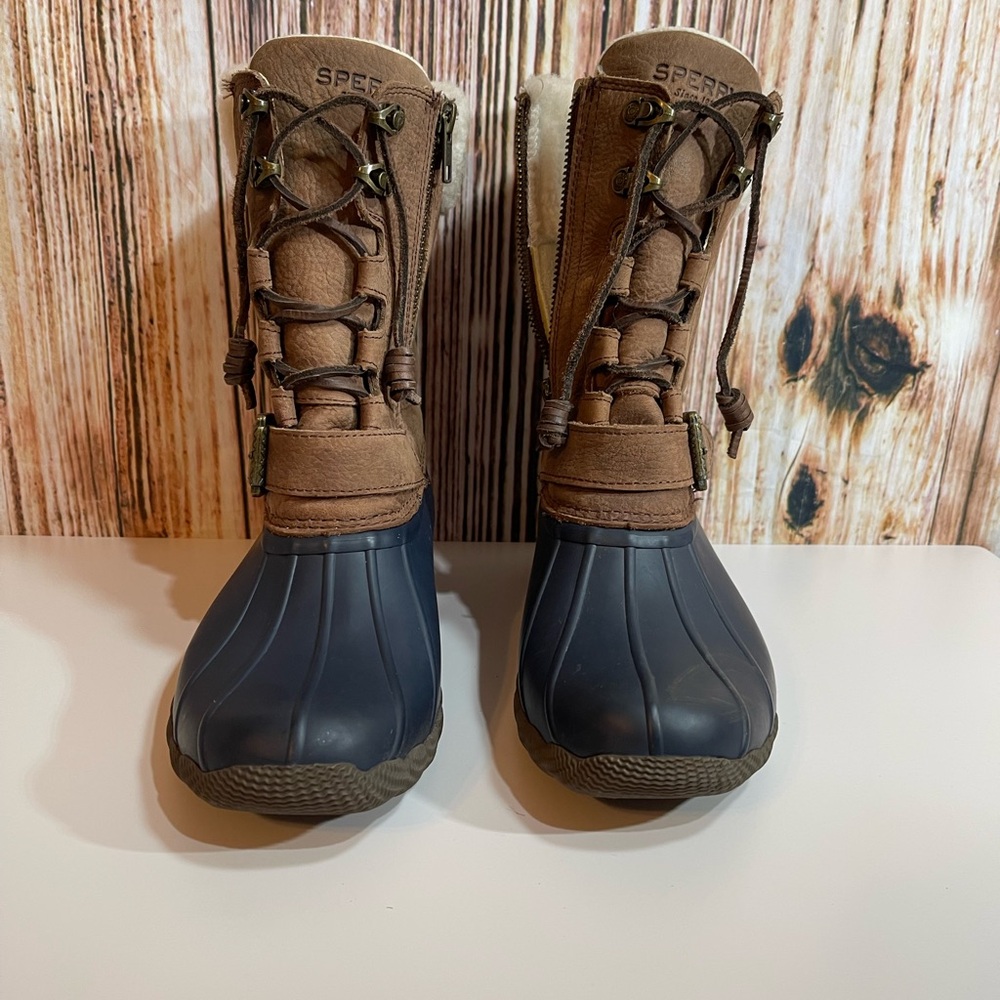 Sperry Top Sider Women's Saltwater Misty Rain Boot Sz 7m Brown Leather  STS99715